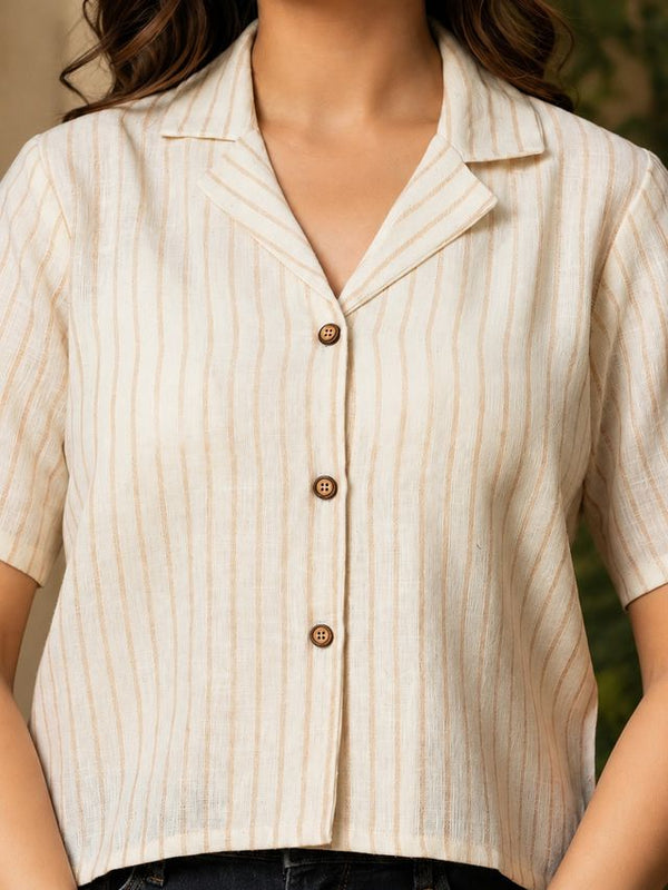 Vertical Striped Shirt Style Crop Top