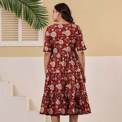 Floral Printed V-Neck Pure Cotton Fit & Flare Dress