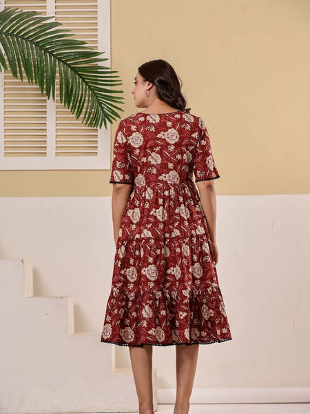 Floral Printed V-Neck Pure Cotton Fit & Flare Dress