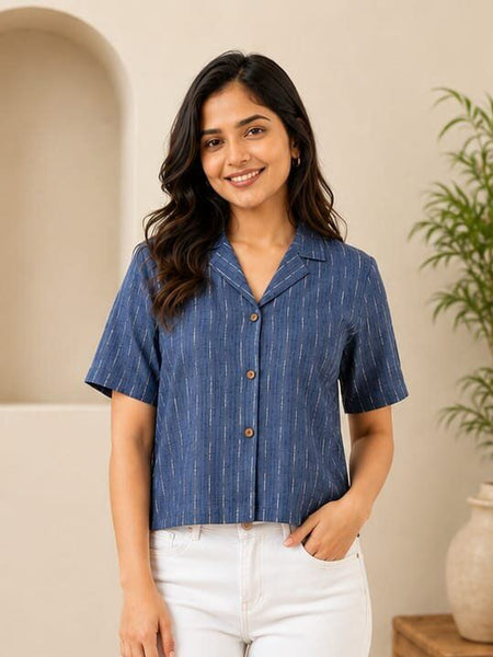 Striped Shirt Style Crop Top