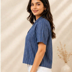 Striped Shirt Style Crop Top