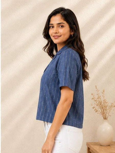 Striped Shirt Style Crop Top