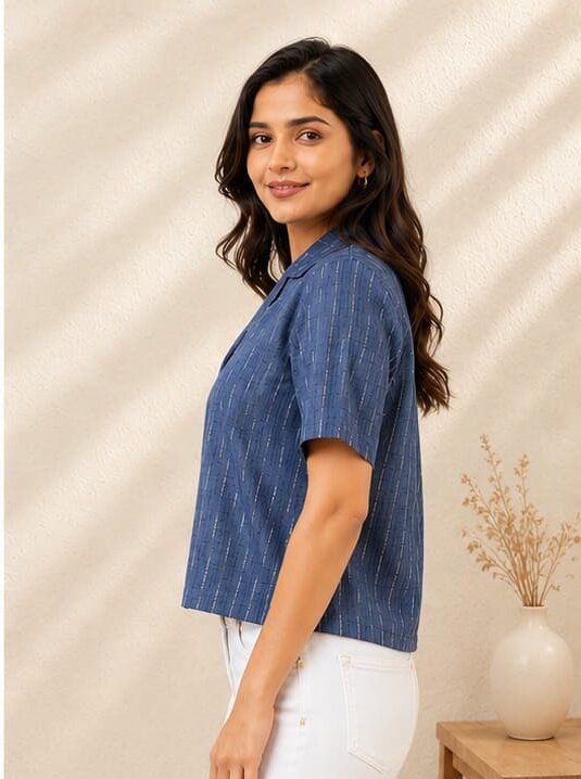 Striped Shirt Style Crop Top