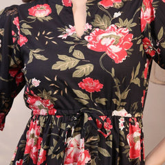 Floral Printed Pure Cotton Mandarin Collar Fit and Flare Dress