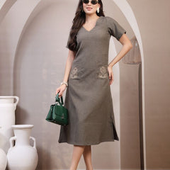 Embroidered Jacquard A-Line Midi Dress