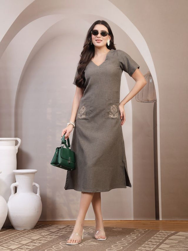 Embroidered Jacquard A-Line Midi Dress