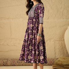 Women Floral Print Pure Cotton Fit and Flare Dress