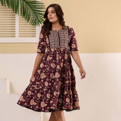 Floral Printed V-Neck Pure Cotton Fit & Flare Dress
