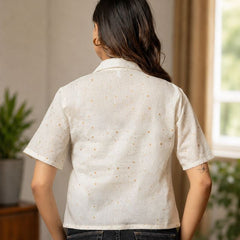 Printed Cotton Shirt Style Crop Top