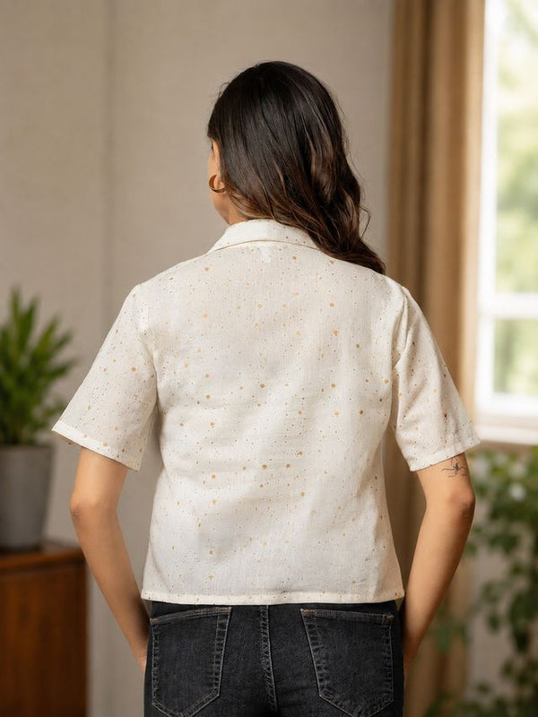 Printed Cotton Shirt Style Crop Top