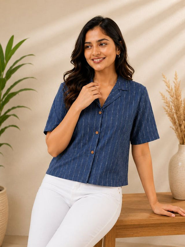 Striped Shirt Style Crop Top