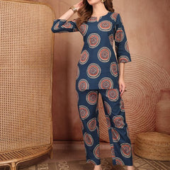 Geometric Printed Pure Cotton Co-Ord Set - Blue