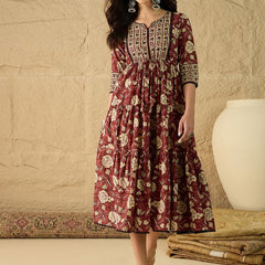 Women Floral Print Pure Cotton Fit and Flare Dress