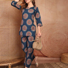 Geometric Printed Pure Cotton Co-Ord Set - Blue