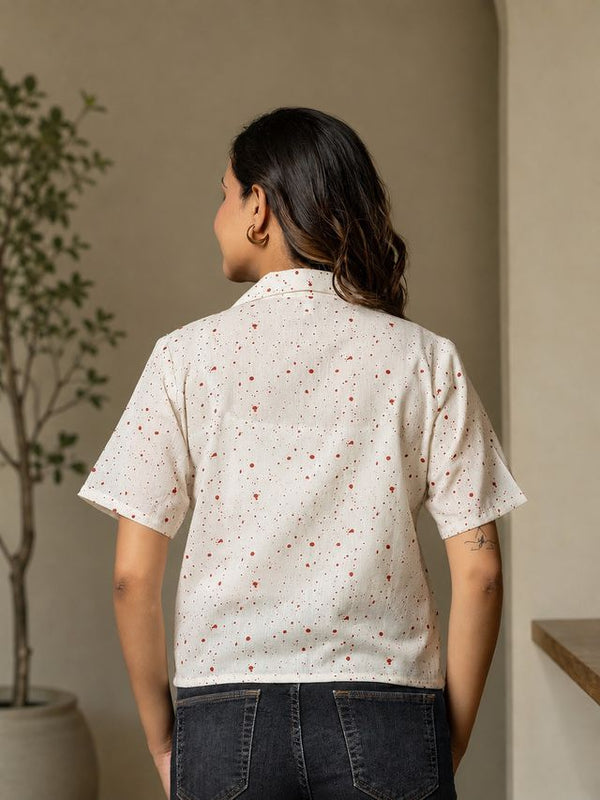 Printed Cotton Shirt Style Crop Top