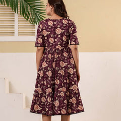 Floral Printed V-Neck Pure Cotton Fit & Flare Dress