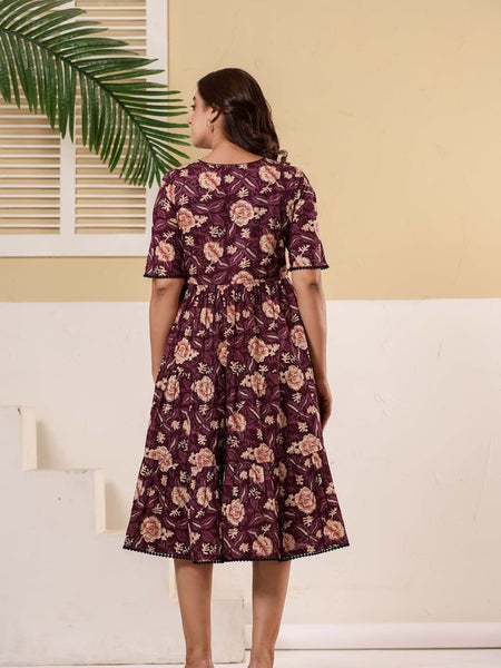 Floral Printed V-Neck Pure Cotton Fit & Flare Dress
