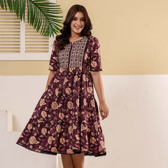 Floral Printed V-Neck Pure Cotton Fit & Flare Dress