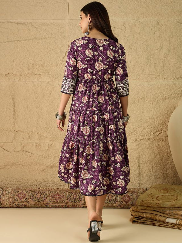 Women Floral Print Pure Cotton Fit and Flare Dress