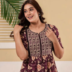Floral Printed V-Neck Pure Cotton Fit & Flare Dress