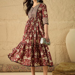 Women Floral Print Pure Cotton Fit and Flare Dress