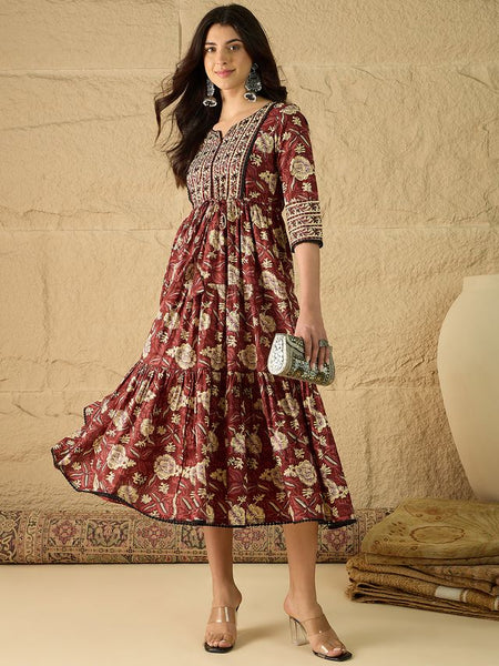 Women Floral Print Pure Cotton Fit and Flare Dress