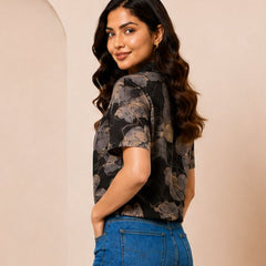 Floral Print Cotton Shirt Style Top