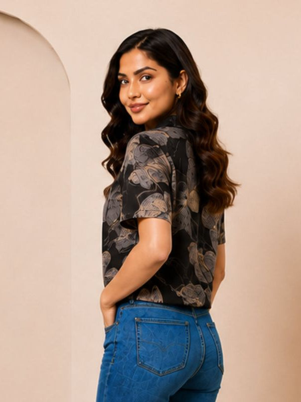 Floral Print Cotton Shirt Style Top