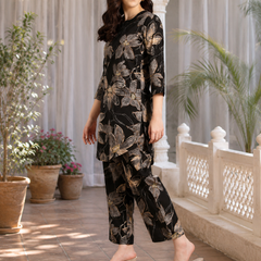 Black Floral Printed Pure Cotton Co-Ords