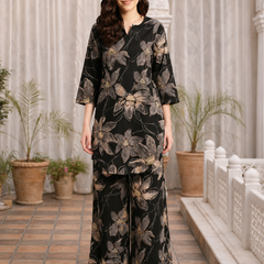 Black Floral Printed Pure Cotton Co-Ords