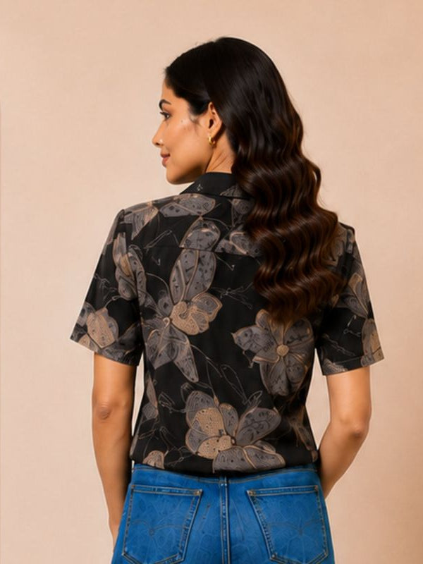 Floral Print Cotton Shirt Style Top