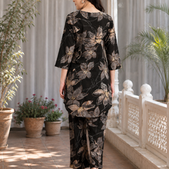 Black Floral Printed Pure Cotton Co-Ords