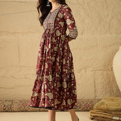 Women Floral Print Pure Cotton Fit and Flare Dress