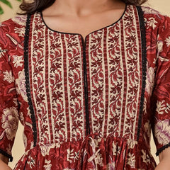 Floral Printed V-Neck Pure Cotton Fit & Flare Dress