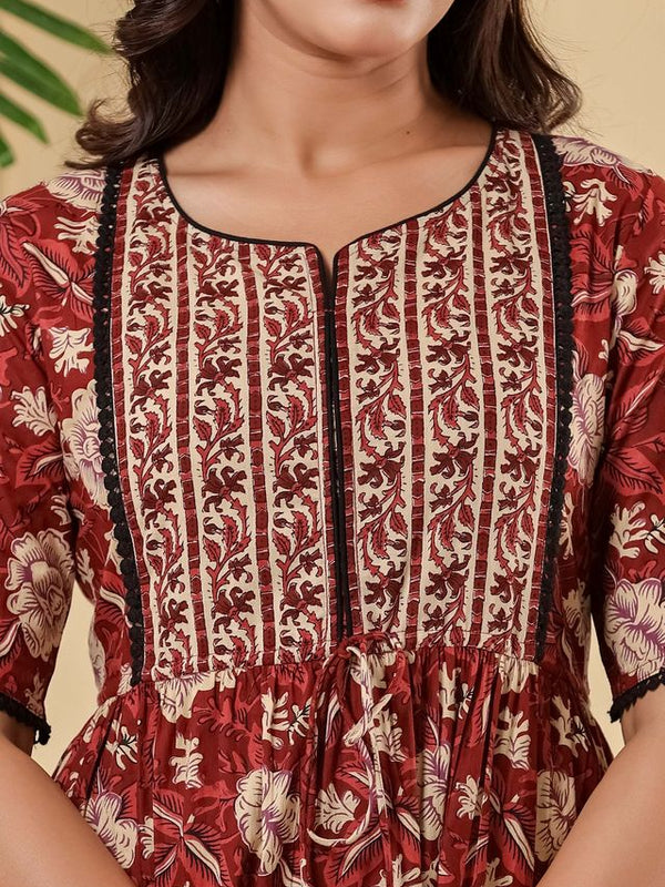 Floral Printed V-Neck Pure Cotton Fit & Flare Dress